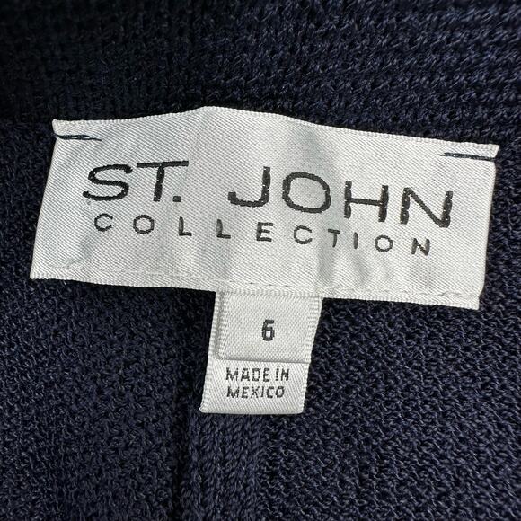 St John Collection Blue Santana Knit Pants Size 6 Wool Blend Pull On Ankle Crop - Picture 11 of 15